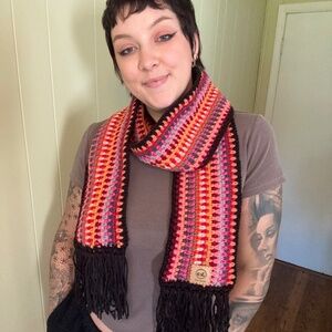 Handmade Warm Pink and Red Toned Fringe Scarf